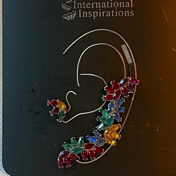 International Inspirations Rainbow of Crystals Ear Climber and Earring - Picture 1 of 5